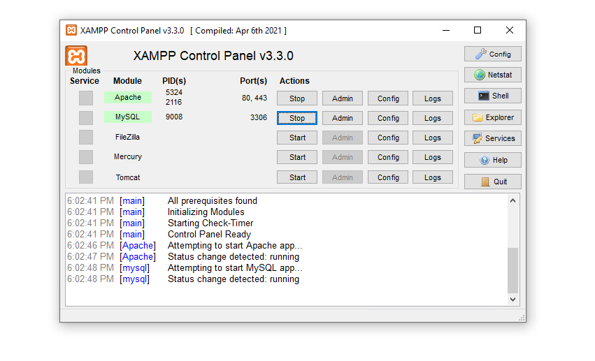 xampp control panel