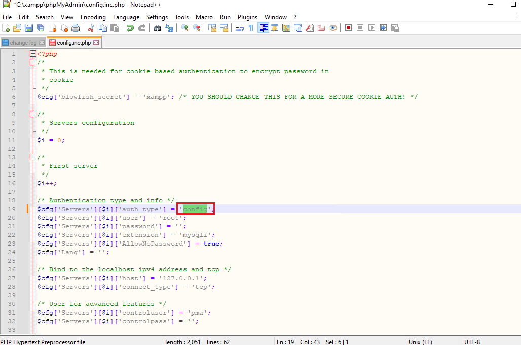 xampp phpmyadmin config cookie