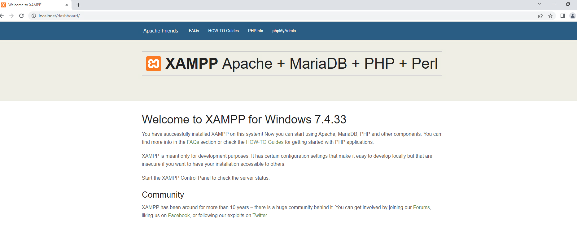 xampp welcome to apache